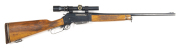 MIROKU MLR LEVER ACTION SPORTING RIFLE: 30 Win; 4 shot box mag; 20" barrel; g. bore with a few marks; ramp front sight missing blade; barrel drilled for sights & fitted with a Micro-Trac scope; g. profiles & markings; 70% blue finish to barrel, action & l