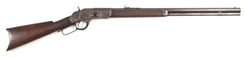 WINCHESTER MOD.1873 L/A SPORTING RIFLE: 44 Cal; 15 shot full mag; 24" octagonal barrel; fair bore, standard sights & 2 line address; 44 Cal marking to the breech; tang marked MODEL 1873; slight wear to profiles, clear address & markings; blue/grey patina