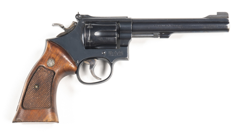 SMITH & WESSON MODEL 17-5 R/F REVOLVER: 22LR; 6 shot fluted cylinder; 149mm (5 7/8") barrel; vg bore; standard sights, SMITH & WESSON & Cal markings to barrel; S&W Trade mark to lhs of frame; S&W address to rhs of frame; sharp profiles & clear markings;