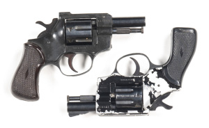 LOT X 2 ARMINUS REVOLVERS: MOD HW68; 22 R/F; 7 shots; 863mm (2½") round barrel; g. bore; standard sights; ARMINUS Trade mark to lhs of frame; g. profiles & marking; alloy frame with blacked finish flaking off; g. black plastic grips; gwo. MOD HW3; 32 lon