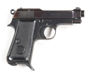 BERETTA MODEL 1934 S/A POCKET PISTOL: 9mm Corto; 7 shot mag; 89m (3½") barrel; g. bore; standard sights & fittings; Beretta address to lhs of slide; retaining 98% original blue finish; sharp profiles & markings; exc Beretta black plastic grips; gwo & vg+