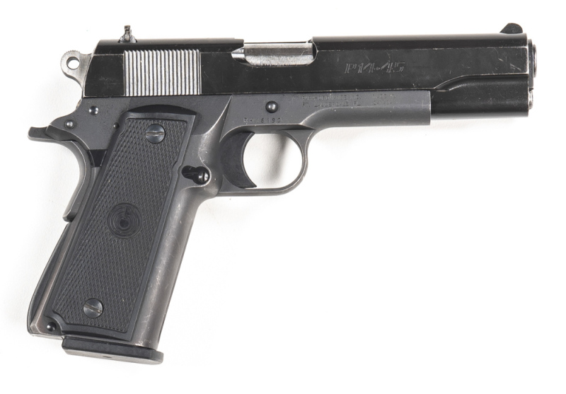 PARA ORDNANCE P14-45 S/A PISTOL: 45 ACP; 13 shot mag; 127mm (5") barrel; vg bore; standard sights & fittings; PARA-ORDNANCE inscribed to lhs of slide & P14-45 to rhs; sharp profiles & clear markings; matt grey finish to frame; blue/black to slide; exc Par