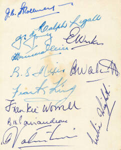 1952-53 WEST INDIES TEAM, card with 12 signatures including Jeffrey Stollmeyer (captain), Frank Worrell & Clyde Walcott.