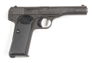 F.N. BROWNING MOD.1922 S/A PISTOL: 7.65 Cal; 8 shot mag; 110mm (4 3/8") barrel; g. bore; standard sights; wear to profiles, slide address & markings; pistol has had a full matt black refinish; FN black plastic grips; gwo & cond. #263669 Pre '46 L