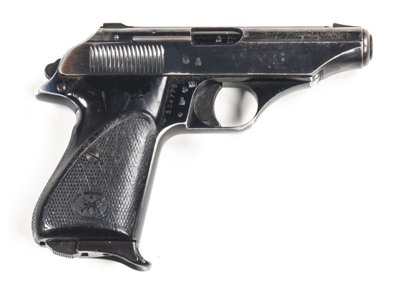 BERNADELLI MOD 60 S/AUTO POCKET PISTOL: 7.65 Cal; 7 shot mag; 89mm (3½") barrel g. bore; standard sights, slide address & Cal markings; g. profiles & clear markings; retaining 65% original blue finish with most losses to top of slide; g. original black pl