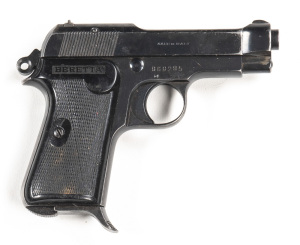 BERETTA MODEL 1934 S/AUTO POCKET PISTOL: 7.65 Cal; 7 shot mag; 85mm (3¼") barrel; vg bore; standard sights; address to lhs of slide; vg profiles, clear address & markings; retaining 85% original blue finish with most losses to the grip frame; vg Beretta b