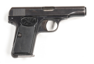 FN BROWNING MOD.1910 S/AUTO POCKET PISTOL: 7.54 Cal; 7 shot mag; 89mm (3½") barrel; vg bore; standard sights, slide address & markings; g. profiles & clear markings; retaining 80% original blue finish, thinning on leading edges of slide; gwo & cond. 