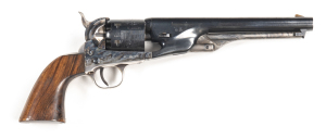 A. UBERTI COLT 1861 NAVY PERCUSSION REVOLVER: 36 Cal; 6 shot non fluted cylinder; 190mm (7½") octagonal barrel; g. bore; standard sights & markings; sharp profiles & clear markings; retaining all original blue finish to barrel & cylinder; vivid case colou