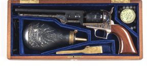 CASED 2ND GENERATION COLT 1851 NAVY PERCUSSION REVOLVER: 36 Cal; 6 shot non fluted cylinder; 190mm (7½") octagonal barrel; exc bore; standard sights; one line NEW YORK address with COLTS PATENT to lhs of frame; sharp profiles & clear markings; revolver is
