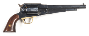 UBERTI REMINGTON ARMY PERCUSSION REVOLVER: 44 Cal; 6 shot cylinder; 203m (8") octagonal barrel; g. bore; standard sights; brass t/guard; steel back strap; retaining all original blue finish except a fine drag mark to cylinder; vg walnut grips; gwo & exc c