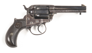 COLT LIGHTNING C/F REVOLVER: 38 Cal; 6 shot fluted cylinder; 102mm (4") round barrel; g. bore; front sight replacement; 2 line Hartford barrel address; Patent dates to lhs of frame; slight wear to profiles & markings; 38 CAL to t/guard; blue/grey finish 