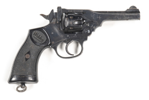 WEBLEY & SCOTT MKIV C/F REVOLVER: 38 Cal; 6 shot fluted cylinder; 102mm (4") barrel; g. bore; standard sights; top strap marked WEBLEY & SCOTT LTD BIRMINGHAM; winged bullet trade mark to rhs of barrel; NO 94 lightly marked to lhs of frame & rhs of barrel;