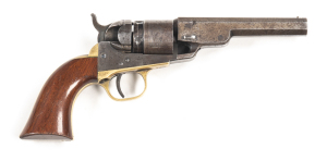 COLT POCKET NAVY CONVERSION REVOLVER: 38 R/F; 5 shot; rebated cylinder with 85% scene; 114mm (4½") octagonal barrel; g. bore; standard sights & fittings; one line NEW YORK address; COLTS PATENT to lhs of frame; brass t/guard & back strap; g. profiles & cl