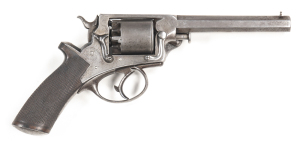 AUSTRALIAN COLONIAL RETAILED TRANTER 4TH MODEL D/ACTION PERCUSSION REVOLVER: 54 bore; 5 shot cylinder; 153mm (6”) octagonal barrel; g. bore; standard sights & fittings; top barrel flat inscribed HENRY CHALLENER 61 KING ST WEST SYDNEY N.S.W.; borderline& f