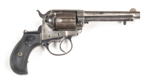 COLT 1877 LIGHTNING REVOLVER: 38 Cal; 6 shot fluted cylinder; 114mm (4½") round barrel; g. bore; standard sights & fittings; 2 line Hartford address; COLTS PATENT to lhs of frame; Patent dates & Rampant Colt trade mark to lhs of frame; g. profiles, clear 