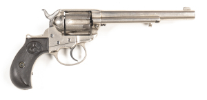 COLT 1877 THUNDERER C/F REVOLVER: 41 Cal; 6 shot fluted cylinder; 153mm (6") round barrel; f to g bore; standard sights; 2 line HARTFORD address with patent dates to lhs of frame & 41 CAL marking to t/guard; g. profiles with slight wear to barrel address;