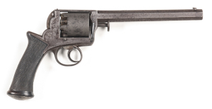 ADAMS MODEL 1851 DRAGOON PERCUSSION REVOLVER: 36 bore; 5 shot cylinder with London proofs; 197mm (7¾”) octagonal barrel; g. bore; standard sight fittings; top barrel flat inscribed DEANE ADAMS & DEANE MAKERS TO H.R.H. PRINCE ALBERT 30 KING WILLIAM ST LOND