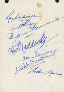 1954-55 WEST INDIES v AUSTRALIA, autograph page signed on both sides by Australians (8) & West Indies (9) including Ray Lindwall, Richie Benaud, Keith Miller, Everton Weekes & Clyde Walcott. Together with 2-page letter dated 16.4.55 from Vincent Valentine