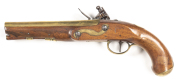 W. KETLAND LONDON FULL STOCKED OFFICER'S FLINTLOCK PISTOL: 550 Cal; 7½" round brass barrel inscribed LONDON VIII with English proofs to the breech; flat lock plate inscribed W.KETLAND & CO; fitted with a swan necked cock & integral pan; brass t/guard & fu - 2