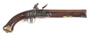 BRITISH OFFICER'S FULL STOCKED PRIVATE PURCHASE FLINTLOCK LIGHT DRAGOON PISTOL: 650 Cal; 9" browned barrel; small blade front sight; D. EGG LONDON in gold to top barrel flat & the Gun Makers Company London proofs to lhs at the breech; plain stepped lock p