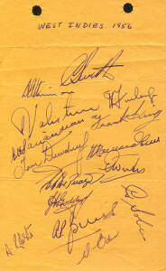 1956 WEST INDIES TO NZ, autograph page with 15 signatures including Denis Atkinson (captain), Gary Sobers, Everton Weekes & Alfred Valentine. Together with letter dated May 14th 1956 from NZ captain Harry Cave who collected the autographs.