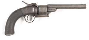 ENGLISH TIPPING & LAWDEN, LANG TYPE PERCUSSION REVOLVER: 54 bore; 6 shot non fluted cylinder; 160mm (6¼") octagonal barrel, f. bore; standard sights; foliate engraved frame, cylinder, t/guard, back strap & butt cap; g. profiles & engraving; blue/plum fini