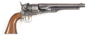 CASED COLT 1860 ARMY THUER CONVERSION REVOLVER: 44 Cal; 6 shot cylinder retaining 90% original scene & LONDON proofs; 203mm (8") round barrel; g. bore; standard sights, one line NEW YORK address & struck with LONDON proofs; brass t/guard & iron back strap - 2