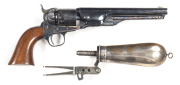 SUPERB, MINTY CASED 1861 COLT NAVY PERCUSSION REVOLVER: 36 Cal; 6 shot cylinder retaining all original scene & LONDON proofs; 190m (7½") round barrel; exc bore; standard sights, one line NEW YORK address struck with London proofs; iron t/guard & back stra - 2