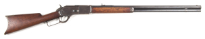 WINCHESTER 2ND MODEL 1876 L/A RIFLE: 45-60 Cal; 12 shot tube mag; 28" octagonal barrel with standard sights, 2 line address & Cal markings; 45-60 to lifter; model 1876 to tang; vg profiles, clear address & markings; blue/plum finish to barrel, mag tube & 