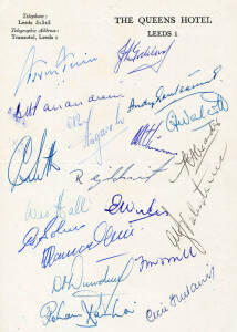 1957 WEST INDIES TO ENGLAND, "the Queens Hotel, Leeds" letterhead with 19 signatures including John Goddard (captain), Clyde Walcott, Everton Weekes, frank Worrell & Gary Sobers. Together with reprinted photograph of the team.