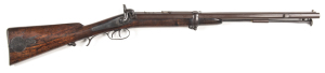 BRITISH JACOBS PERCUSSION DOUBLE RIFLE: 32 bore; 24" barrels; g bores with very well defined 4 groove rifling; standard front & rear sights for this model rifle; bayonet boss to rhs; back action locks marked SWINBURNE & SON 1860; vg. profiles & clear mark