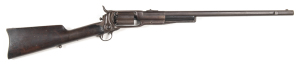 COLT MODEL 1855 HALF STOCKED PERCUSSION REVOLVING CARBINE: 56 Cal; 5 shot cylinder; 23” round barrel with bayonet fitting; p. bore; wear to profiles, very faint COLT marking to top strap; plum finish to barrel, frame, cylinder & fittings;