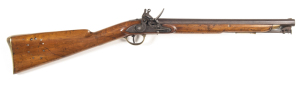 BRITISH PAGET FLINTLOCK CAVALRY CARBINE: .66 Cal; 16" barrel with captive rod, swivel a/f; standard sights, ordnance proof stamps & also ELG Belgium mark; standard lock marked TOWER & Portuguese Crown, re-inforced cock & integral pan; brown/grey finish to