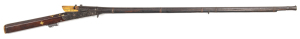 INDIAN TORADOR MATCHLOCK MUSKET: 15 bore; 52½" round watered steel barrel with flared muzzle, traces of gold wash to muzzle & breech rings, integrated pan with enfolding cover; standard serpentine type lock with crouching Tiger trigger; steel side plates 