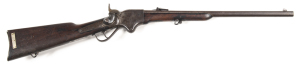 SPENCER CIVIL WAR CARBINE: 52 Cal R/F; 7 shot tube mag in the butt; standard sights, saddle ring & bar; f to g bore; SPENCER address & 1860 Patent date to top of action; g. profiles with slight wear to action address; plum patina to barrel, lever & butt p