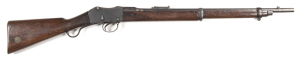 SHORTENED MARTINI ENFIELD MKII RIFLE: .303 Cal; 25.2" barrel; g. bore; standard sights & fittings; rhs of action markings removed; lhs has ROYAL CYPHER V.R. ENFIELD 1899 ME 303 II 1; g. profiles & clear markings; thinning blue finish to barrel, action & f