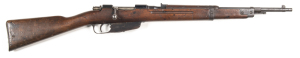 ITALIAN MODEL 1938 SHORT B/A SERVICE RIFLE: 6.5 x 52; 6 shot mag; 21” barrel; g. bore; standard sights & fittings; R.F. TERNI & Crown to the breech; thinning blue/black military finish to all metal; bolt in the white; g. stock with moderate bruising; gwo 