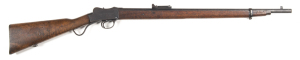 B.S.A. 2ND PATTERN MARTINI CADET RIFLE: 310 Cal; 25.2" barrel; g. bore; standard sights; one swivel; C of A marking to rhs of action; B.S.A. Trade mark to lhs; g. profiles & clear markings; thin blue/plum finish to all metal; g. stock with moderate bruisi