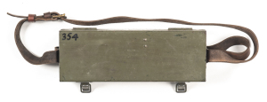 SCARCE LATE ISSUE BRITISH MILITARY SCOPE CASE for the No.32 scope: marked OS 906A CASE STG TEL NO 8 B & Co; case retains 95% original khaki painted finish with leather strap marked DáD; vg cond. Possibly one of the few used by the Australian Army.