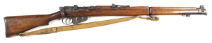 LITHGOW SMLE MKIII* B/A SERVICE RIFLE: 303 Cal; 10 shot mag; 25.2" barrel; g. bore; standard sights & fittings; receiver ring marked M.A. LITHGOW SMLE III* 1945; g. profiles & clear markings; retaining 90% FTR finish; g. stock with a section missing at th