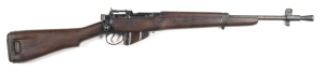 ENFIELD NO.5 MKI B/ACTION JUNGLE CARBINE: 303 Cal; 10 shot mag; 20.5" barrel; g. bore; standard sights & fittings; lh side rail inscribed NO 5 MKI (ROF) F 8/45 Q381; g. profiles & clear markings; blue/grey finish to barrel, thin black painted finish to re