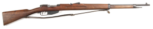 STEYR MOD.1914 B/A SERVICE RIFLE: 8x57 Cal; 5 shot mag; 31.5" barrel; g. bore; standard sights, rod, swivel & sling; breech marked with a Crown over B 7153; side rail marked STEYR 1914; g. profiles & clear markings; thinning blue finish to barrel, receive