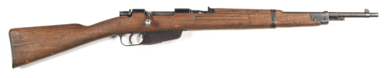 ITALIAN CARCANO MODEL 1938 SHORT RIFLE: 6.5x52 Cal; 6 shot mag; 21.5" barrel; g. bore; standard sights & RE TERNI Crown 1940; g. profiles & clear markings; thin blue finish to barrel; 75% original blue finish to receiver & magazine housing; g. stock with