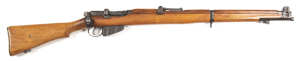 LITHGOW MKIII B/A SERVICE RIFLE: 303 Cal; 10 shot mag; 25.2" barrel; g. bore; standard sights & fittings; receiver ring marked MA LITHGOW SMLE III 1941; breech marked F.T.R. DáD; g. profiles & clear markings; blue/grey finish to all metal; rubbed back sto