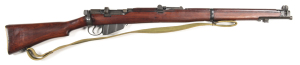 LITHGOW SMLE MK ?* B/A SERVICE RIFLE: 303 Cal; 10 shot mag; 25.2” barrel; f to g bore; standard sights & fittings; receiver ring marked MA LITHGOW SMLE 1943; F.T.R. to the breech; sharp profiles & clear markings; complete with canvas carry bag & webb slin