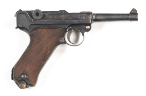 GERMAN ERFURT P08 WW1 LUGER PISTOL: 9mm; 8 shot mag; 102mm (4”) barrel; g. bore; standard sights; 1918 to the breech; IMPERIAL CROWN & ERFURT to the toggle; grip frame marked 179.R.5.339; g. profiles & clear markings; retaining 75% original blue finish wi