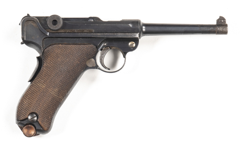 D.W.M. MOD.1906 COMMERCIAL LUGER S/A PISTOL: 7.65 Cal; 8 shot mag; 121mm (4¾") barrel; f to g bore; standard sights; D.W.M. to toggle, grip safety fitted; sharp profiles; clear markings; 90% original blue finish remains with most losses to muzzle & grip f