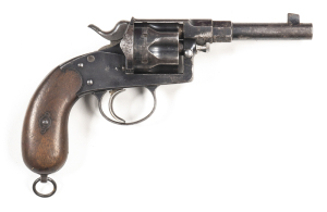 GERMAN REICHS MODEL 1883 REVOLVER: 10.55 Cal; 6 shot fluted cylinder; 117mm (4 5/8") octagonal to round barrel; g. bore; standard sights; lhs of frame inscribed with the Imperial Crown 1896; slight wear to profiles with bruising to rhs of barrel lug; back