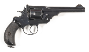 WEBLEY W.G. ARMY MODEL C/F REVOLVER: 450/476 Cal; 6 shot fluted cylinder; 153mm (6") hexagonal barrel; g. bore; standard sights; top strap inscribed COGSWELL & HARRISON LTD 226 STRAND & 141 NEW BOND ST LONDON. Webley’s Patents & Winged bullet Trade mark t