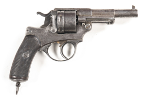 FRENCH MODEL 1873 C/F SERVICE REVOLVER: 11m; 6 shot non fluted cylinder; 114mm (4½") oct to round barrel; f to g bore; standard sights; S.1882 to rhs of barrel; MLE 1873 to top barrel flat; ST ETIENNE D'ARMES to rhs of frame; g. profiles & clear markings;